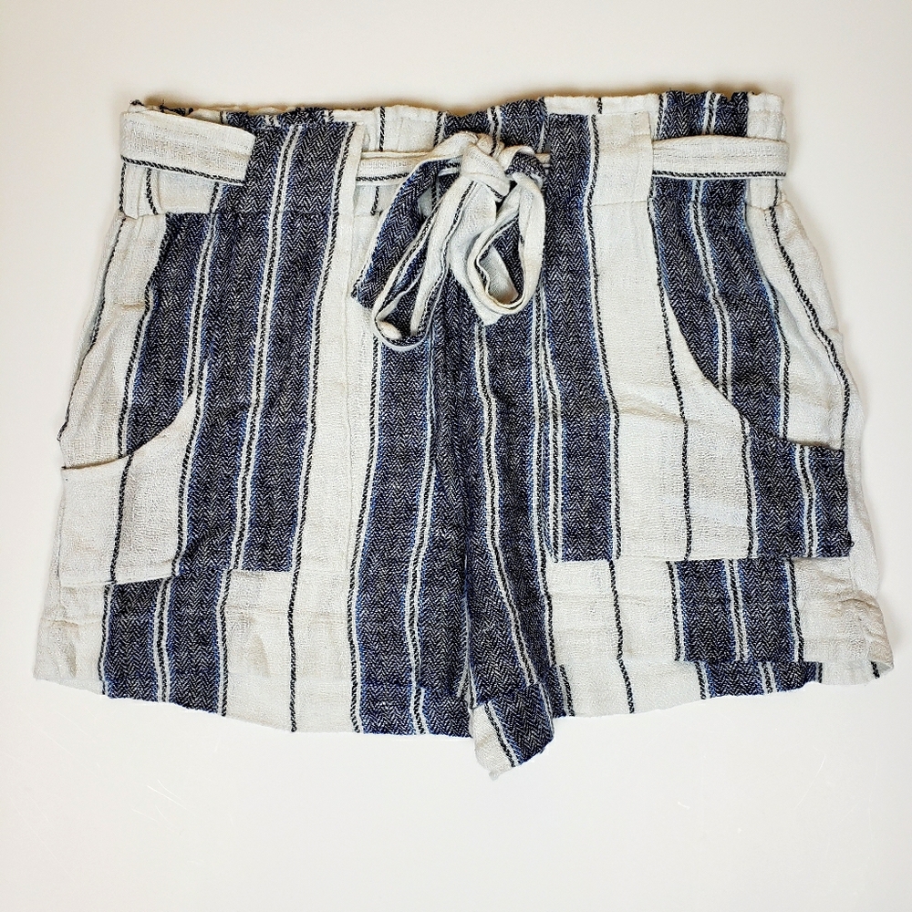 Indigo Rein Striped Linen Blend Paper-Bag Shorts